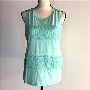 NWOT J. Crew Mint Green Lace Panel Cotton Tank Summer Granny Core Size Small!